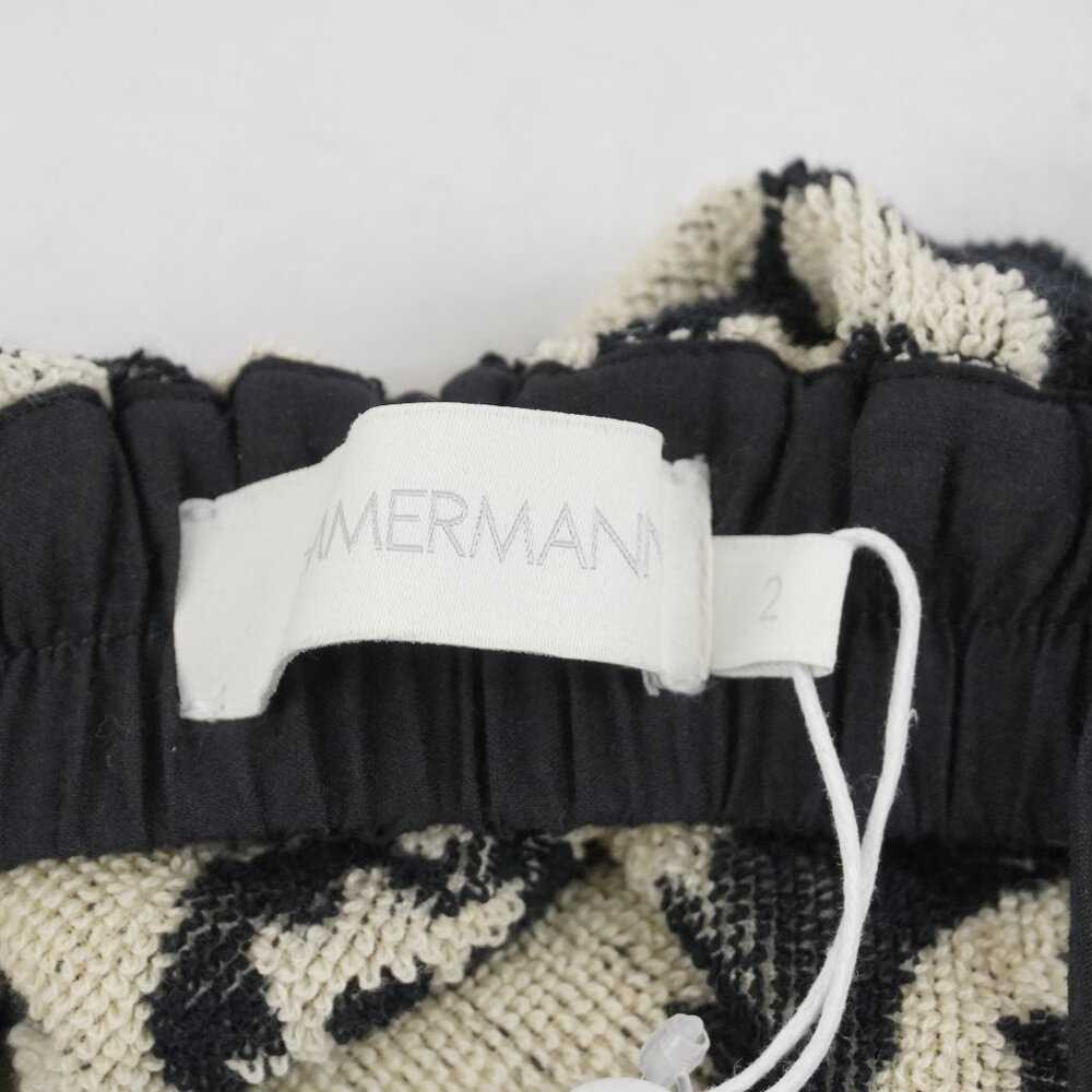 Zimmermann Rhiannon Cotton Terry Mini Dress in Black/Cream Size US 8 (NWT) - Picture 7 of 12